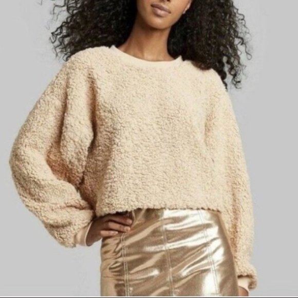 Wild Fable Tan Sherpa Crop Chunky Sweater XL NEW - Picture 2 of 2